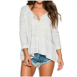 Free People We The Free People Pure Cotton Coastline Thermal Henley Peplum Top